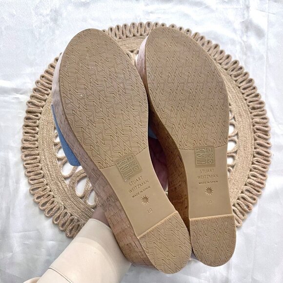 NWOT Stuart Weitzman Blue Suede Summer Wedge Platform Sandals 10B - Picture 7 of 9